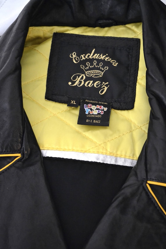 90s Vintage Black Leather Motorcycle Biker Jacket Rebel Bugs Bunny