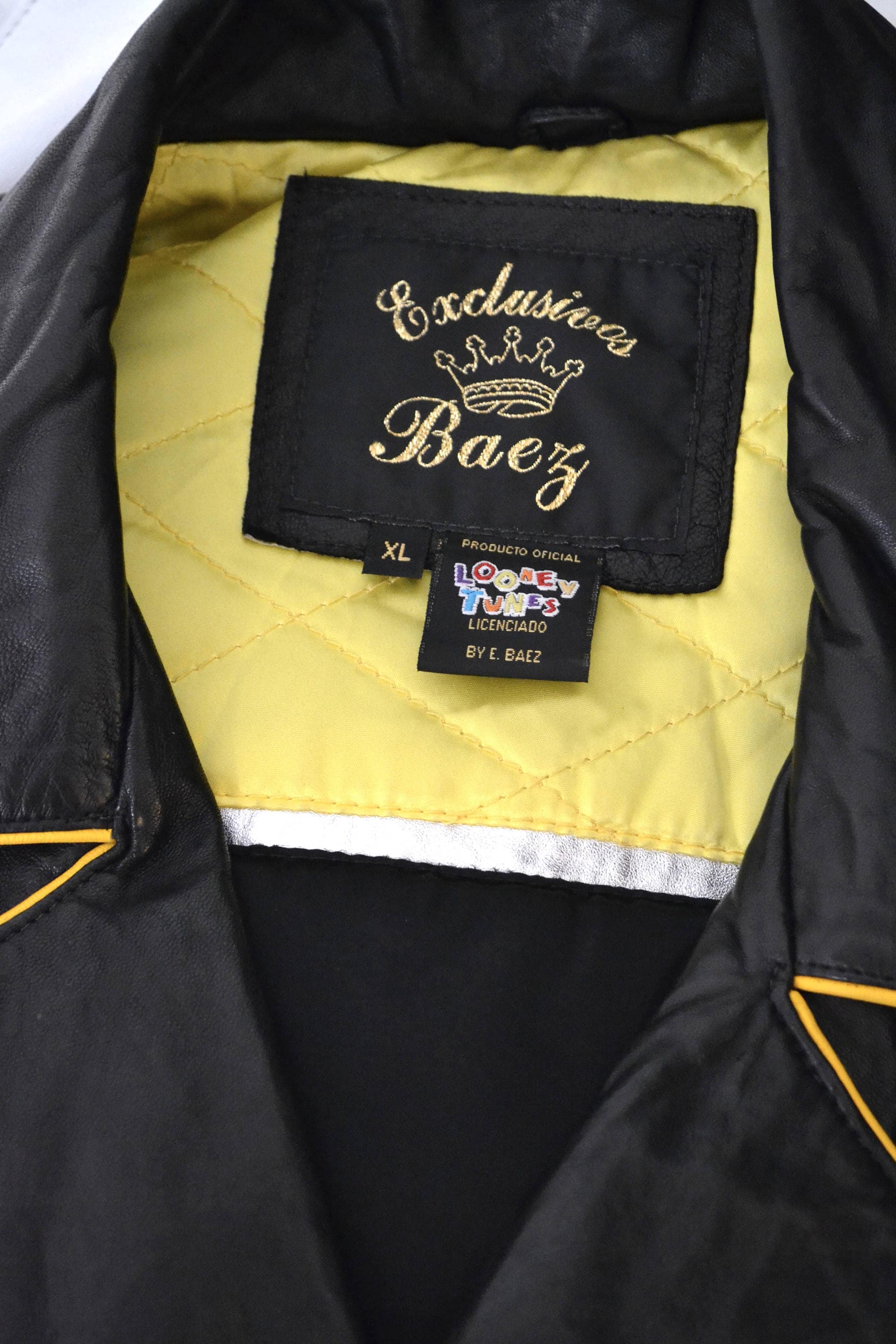 90s Vintage Black Leather Motorcycle Biker Jacket Rebel Bugs Bunny