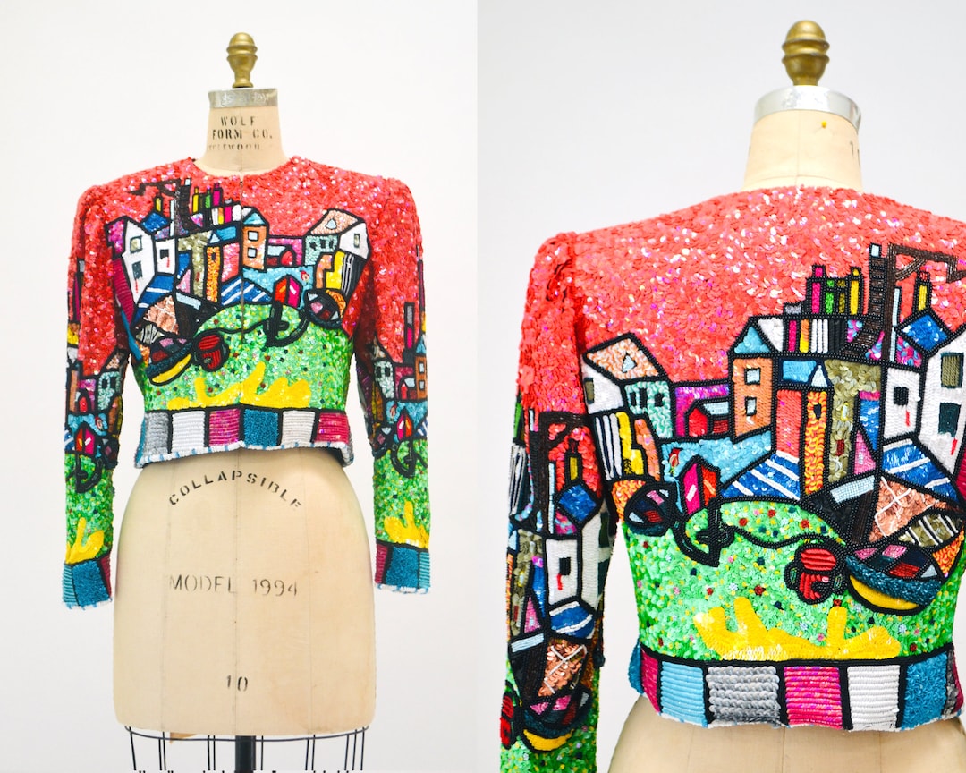 90s Vintage Jeanette Kastenberg Platinum Sequin Picasso Romero