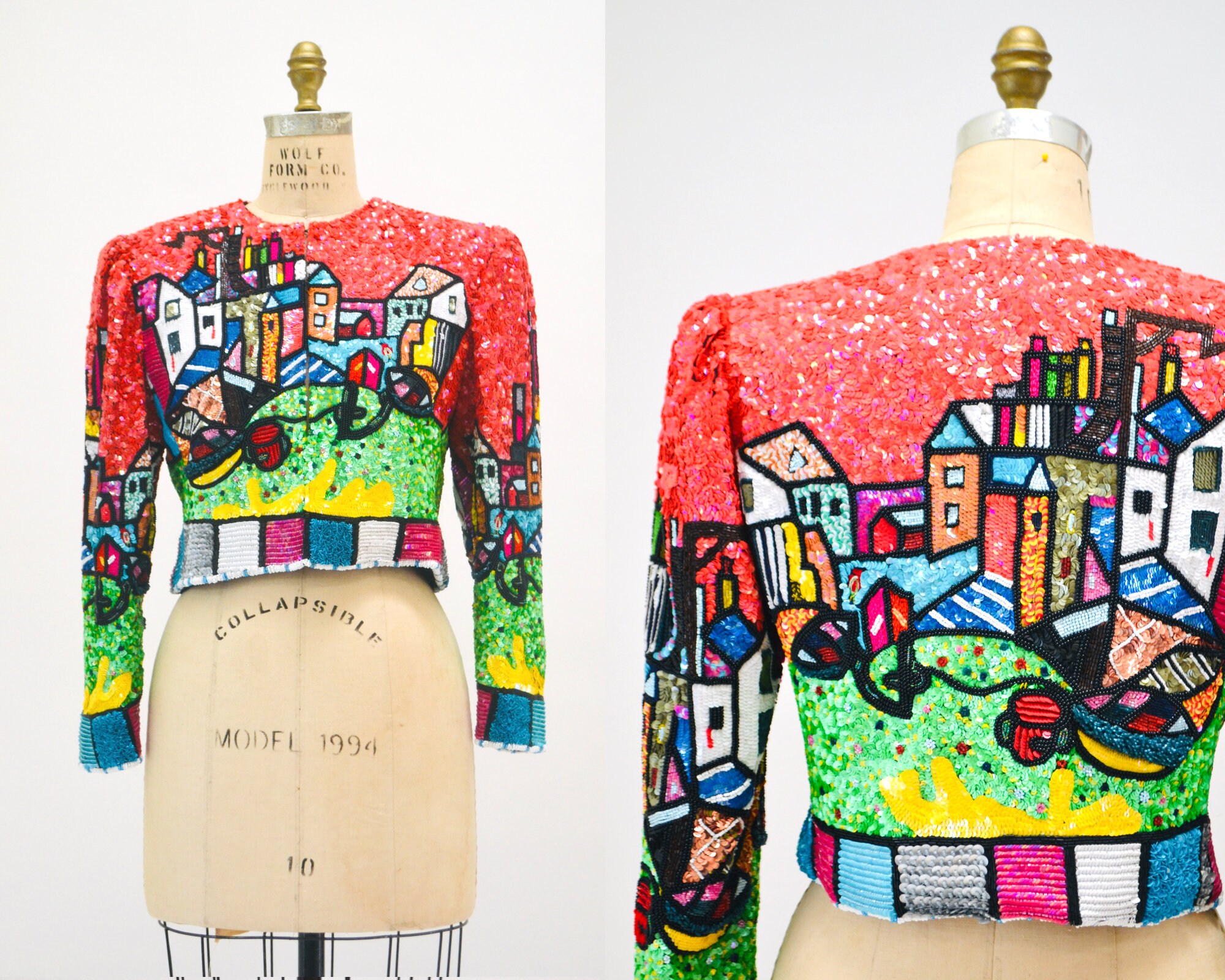90s Vintage Jeanette Kastenberg Platinum Sequin Picasso Romero