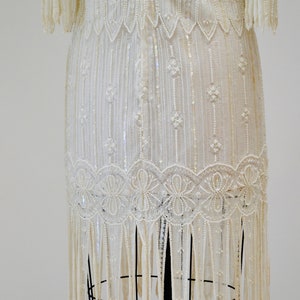 80s Does 20s Vintage Beaded Sequin Dress Cream Fringe Lace Dress Medium // Vintage Sequin Wedding Party Sequin Dress Mother of the Bride image 7