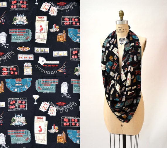 Vintage Large Silk Scarf las Vegas With Gambling,