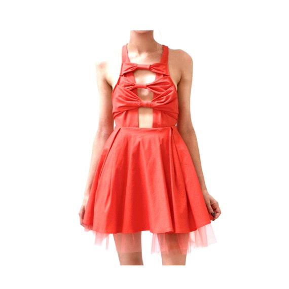 90s 2000s Vintage Pink Prom Club Dress Salmon Par… - image 3