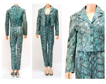 Chaqueta de cuero con estampado de piel de serpiente de los años 90 y 2000, color azul y verde, de Michael Hoban, North Beach.