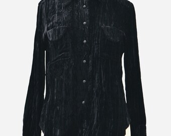 70s 80s Black Velvet Shirt Crushed Velvet Button Down Shirt Size Small  Medium// Vintage Black Velvet Shirt Small Medium Button Down - Etsy