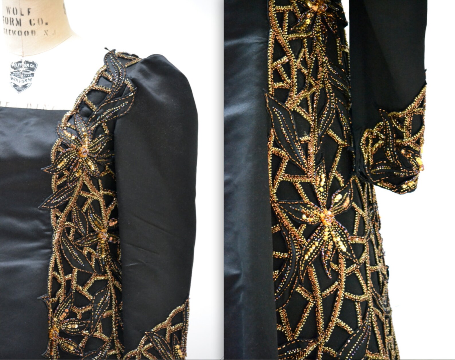 Vintage Evening Gown Black and Gold Metallic Size Large XL// | Etsy