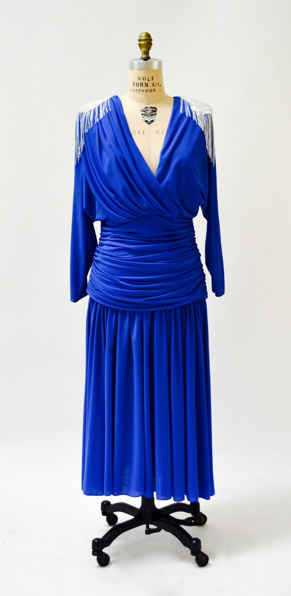 70s Vintage Blue Sequin Dress Party Dress Size Me… - image 4