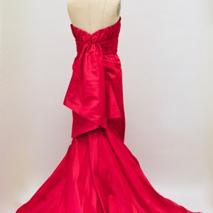 90s 2000s Vintage Strapless Red Silk Gown Dress Evening Ball Gown Small Medium Melinda Eng Strapless Gown Dress Long Red Train Dress image 6