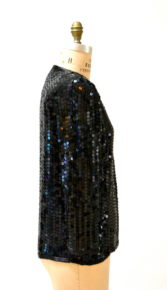 Vintage Black Sequin Jacket Small Medium// Black … - image 6