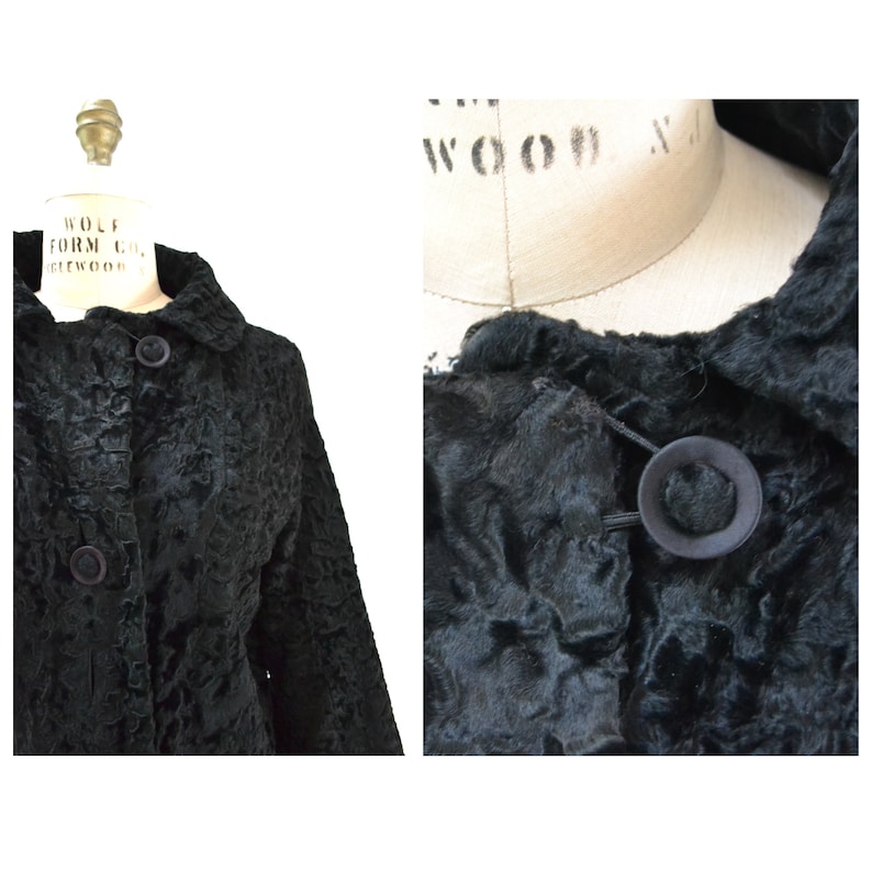 50s 60s Vintage Black Fur Jacket Persian Lamb Size Small Vintage Black Persian Lamb Fur Cropped Jacket Size Small