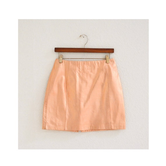 90s Vintage Gold Leather Skirt Metallic ROSE Gold