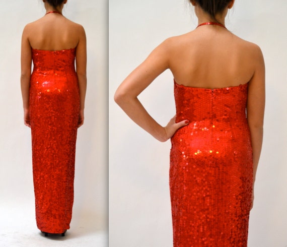 90s Vintage Red Sequin Dress Small// Vintage Red … - image 4