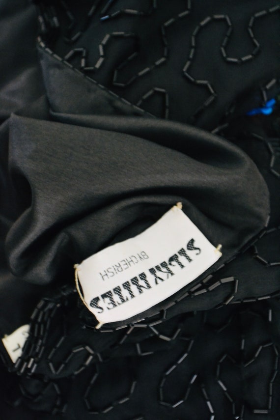 Vintage Black Sequin Beaded Dress Large Flower Be… - image 10