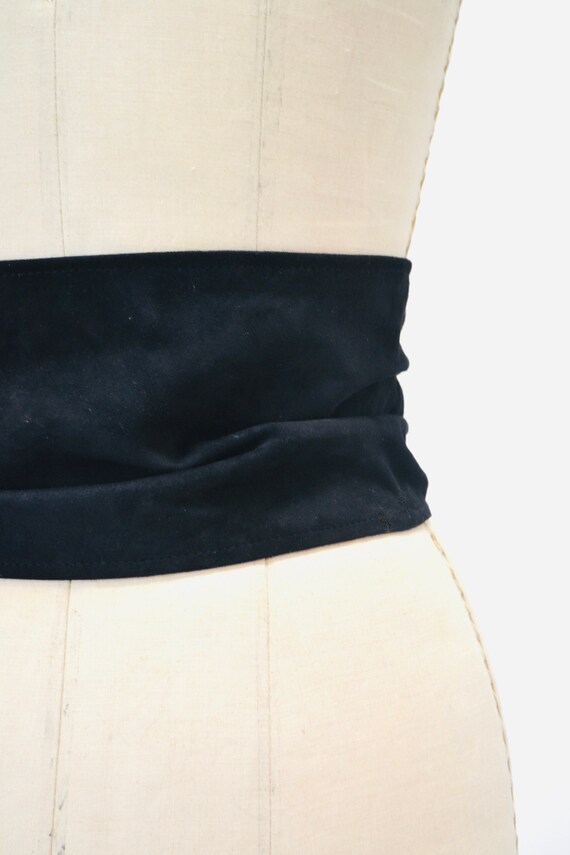 70s 80s Vintage Black Suede Leather Wide Belt Bla… - image 3