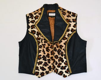 vintage leopard far vest 80s〜90s 80s Vintage Leopard Print Leather Moto Vest - Women's Small - Etsy
