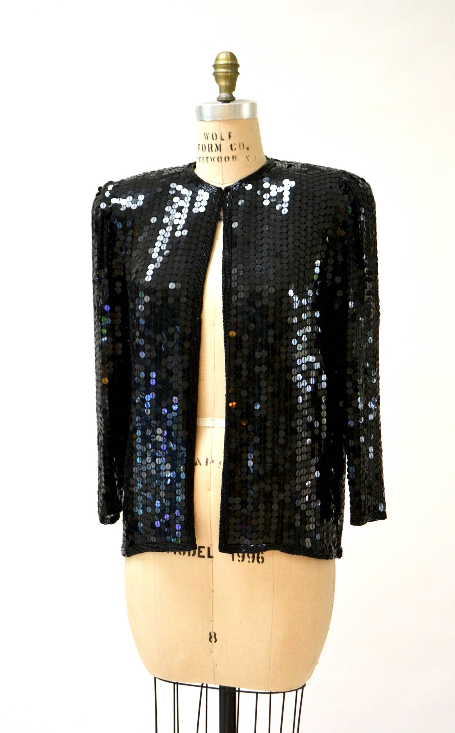 Vintage 80s Black Sequin Jacket Black 16
