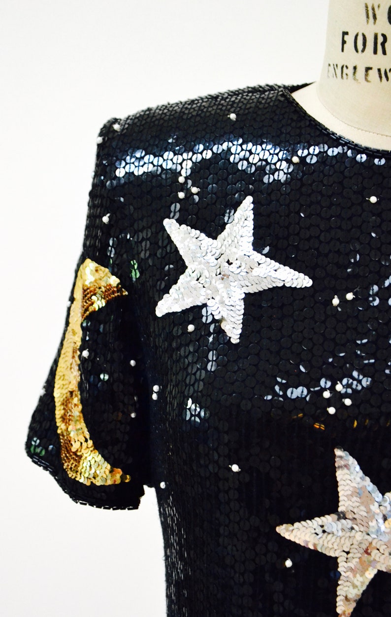 Vintage Sequin Dress Black Star Moon Medium Large by Modi// - Etsy