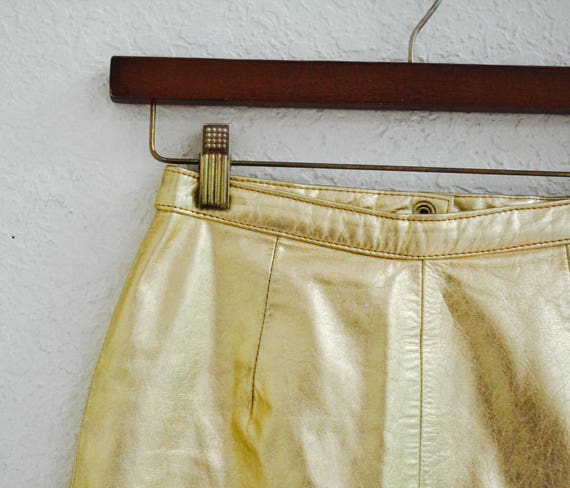 Vintage Metallic Gold Leather Skirt XS Small By L… - image 3