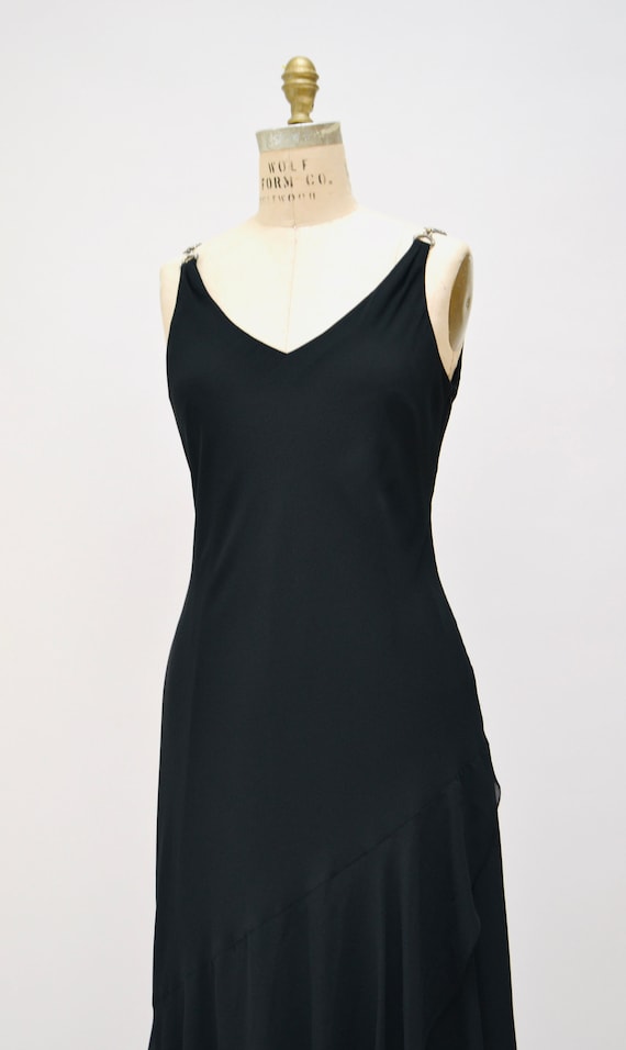 Vintage 00s Y2K Bias Cut Black Dress Black Chiffo… - image 3