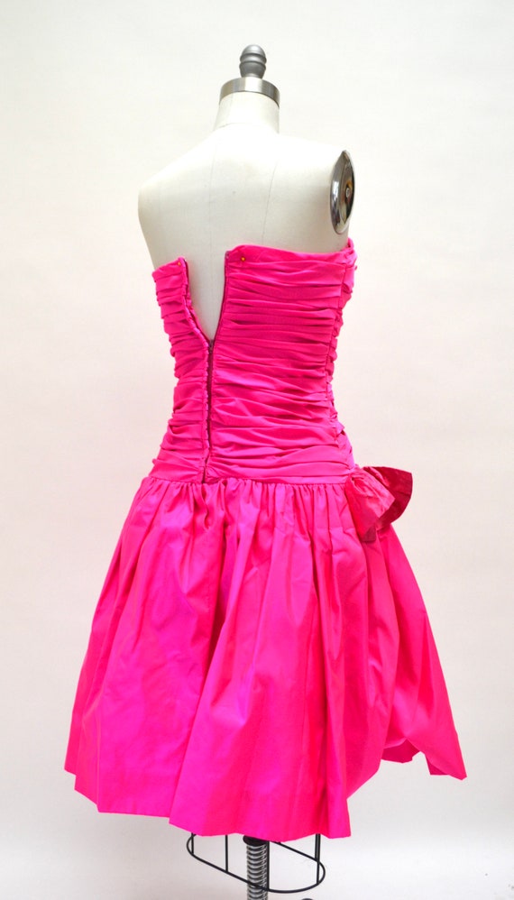 Vintage 80s Strapless Bright Pink Party Prom Dres… - image 6