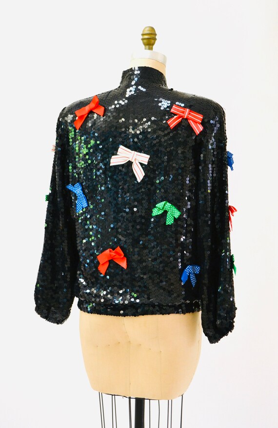 Vintage Black Sequin Jacket With Bows Ribbons 80s… - image 7