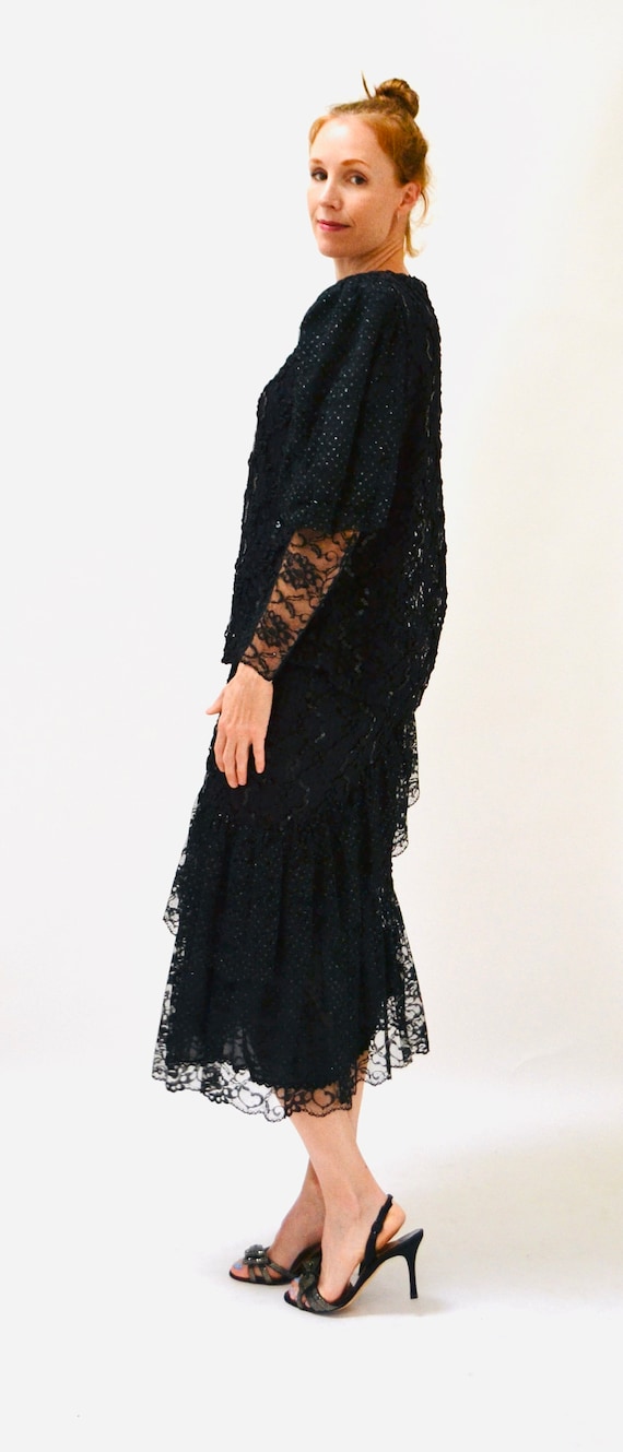 Vintage 80s Party black Dress Sequin Lace Dress S… - image 4