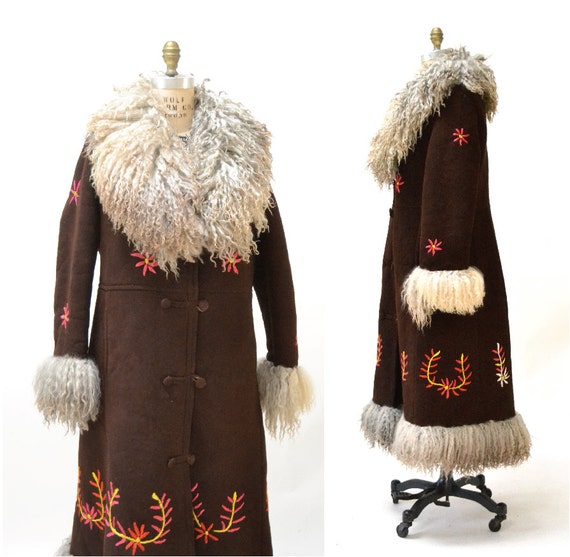 Vintage Embroidered Shearling Afghan Jacket Coat … - image 2