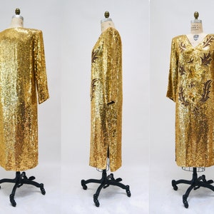 70s 80s Vintage Gold Sequin Dress Vintage Gold Metallic Dress medium large // Sequin Dress Flapper Inspired Cher Dress 80s Glam image 8