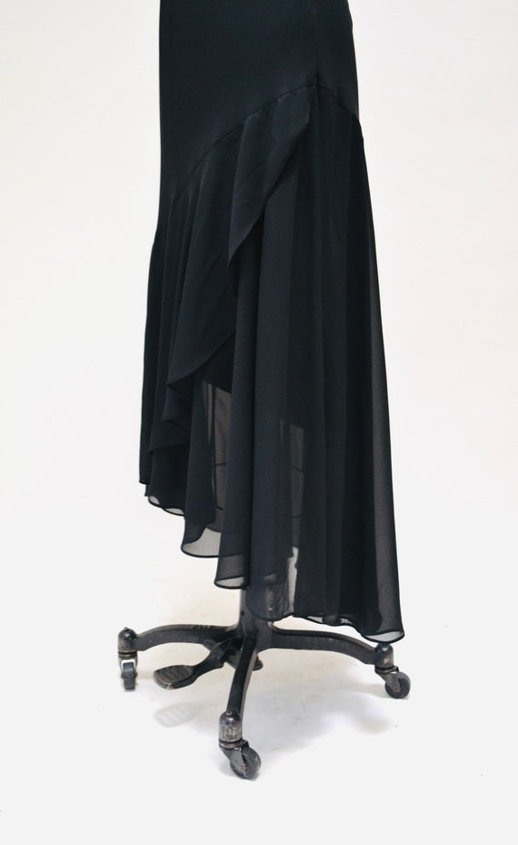 Vintage 00s Y2K Bias Cut Black Dress Black Chiffo… - image 6