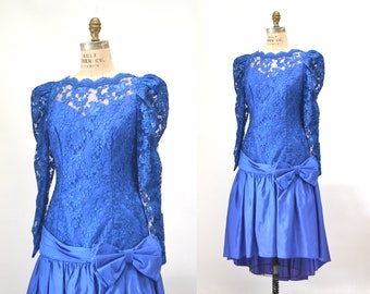 80s Prom Dress Small Medium Blue Lace Barbie Party Prom Dress // Vintage 80s Blue Party Dress Lace Club Princess Dress Small Medium