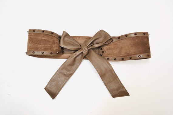 Buy 80s 90s Vintage Taupe Brown Sueded Leather Belt Size  display picture 3