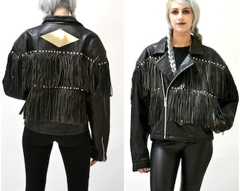 ヴィンテージ ブラック レザー ジャケット フリンジ付き サイズ