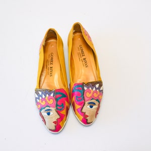 80s 90s Vintage Yellow Face Leather Flats by Gomez Rivas Size 7 1/2 8 yellow Rainbow Leather Shoes Flats Tropical Face Pop Art Leather Shoes image 9