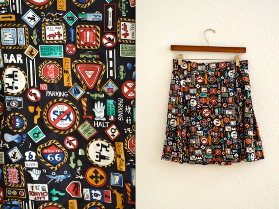 90s Vintage Printed Wrap Skirt Silk Tennis by Nicole Miller With
