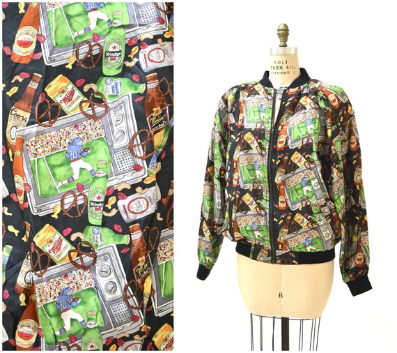 90s Nicole Miller Vintage Printed Silk Bomber Jacket American