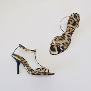 Vintage 00s Strappy Animal Print High Heels Size 7 37 By Roberto Cavalli Leopard Animal Print leather High heels Sandals 37 Roberto Cavalli image 7