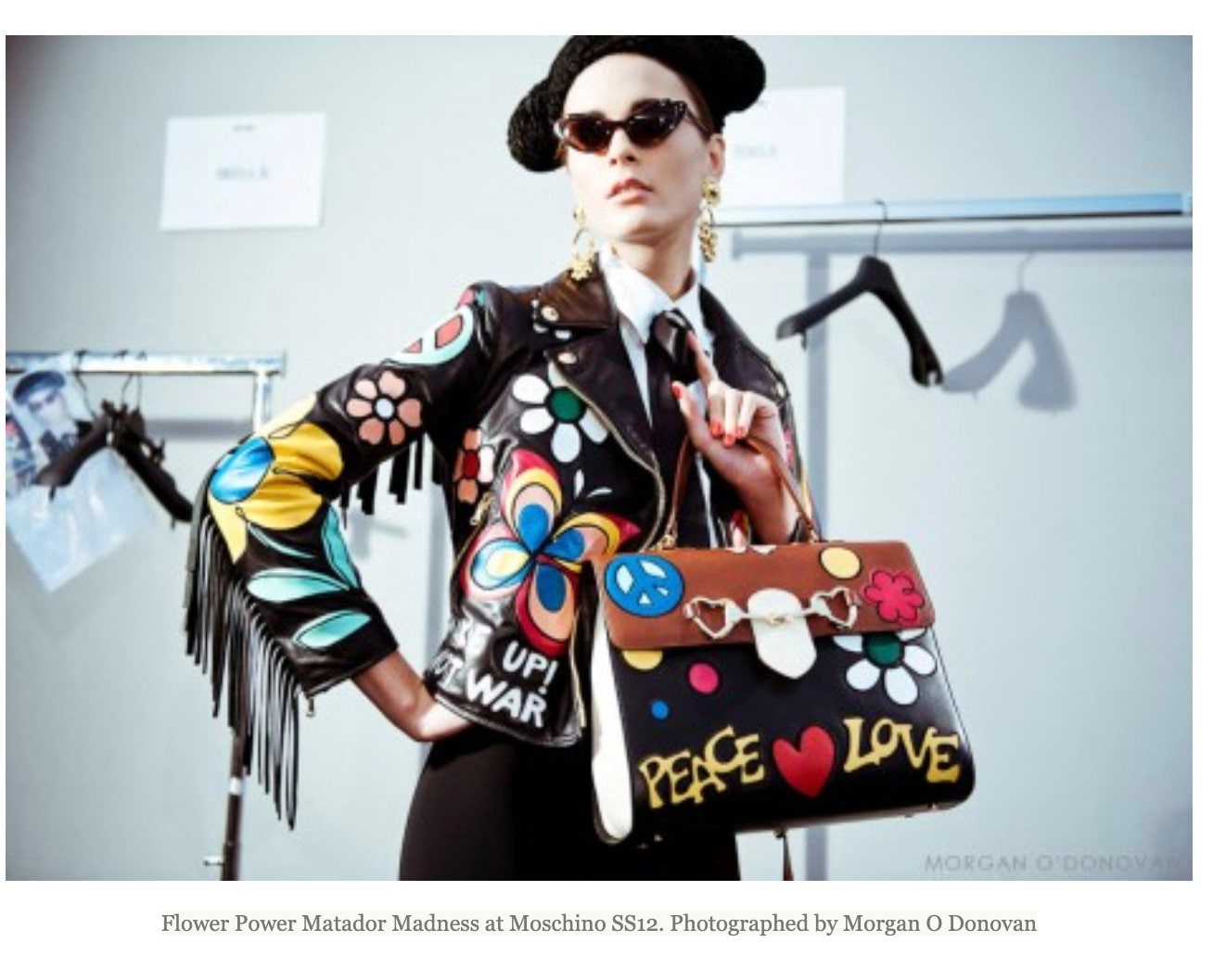2000s Black Leather Jacket by Moschino With Fringe Make Love