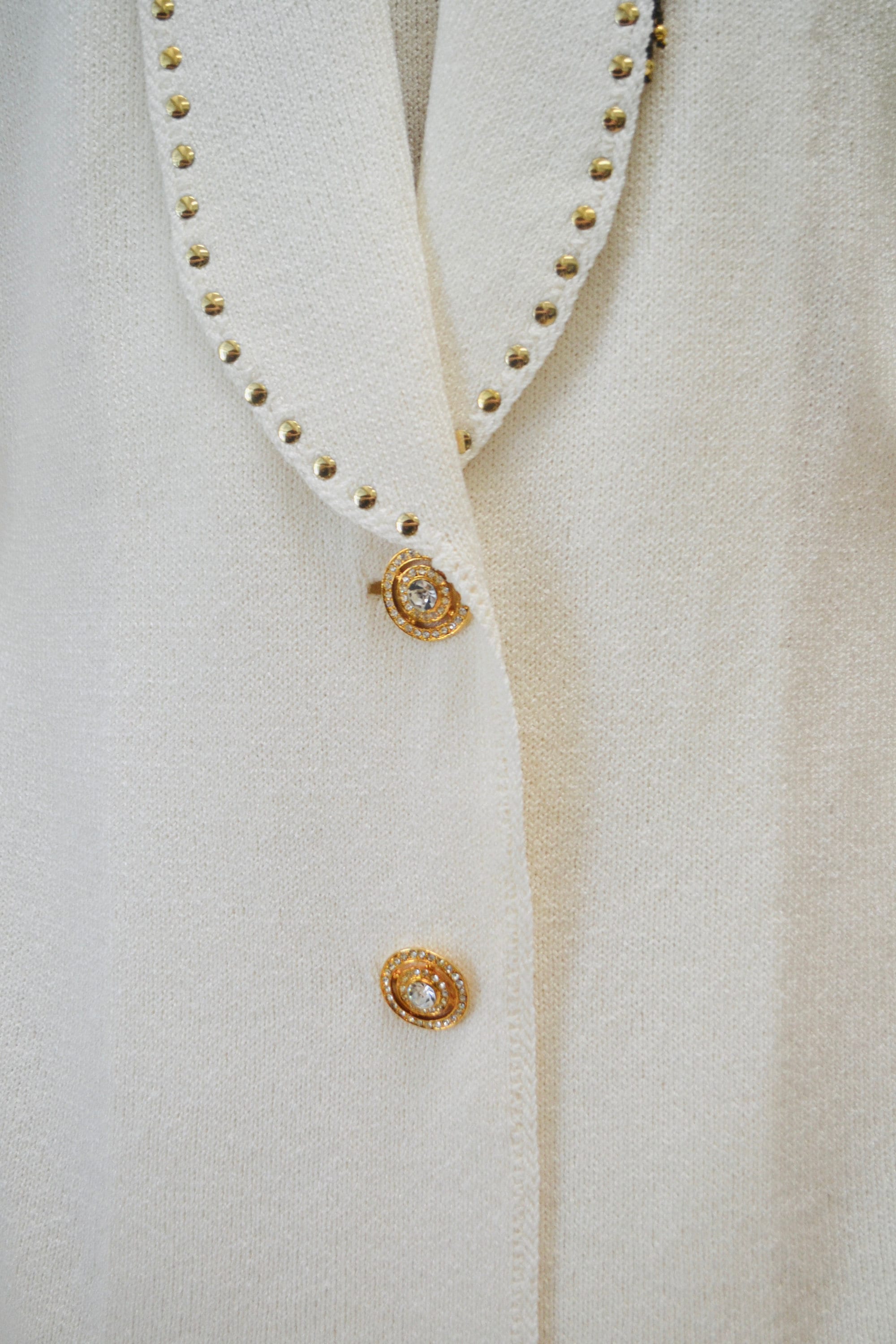 80s 90s Vintage Cream off White Knit Suit Fringe Sequin
