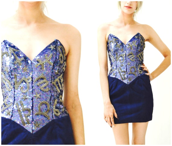 90s Sequin Leather Strapless Dress by Michael Hob… - image 2