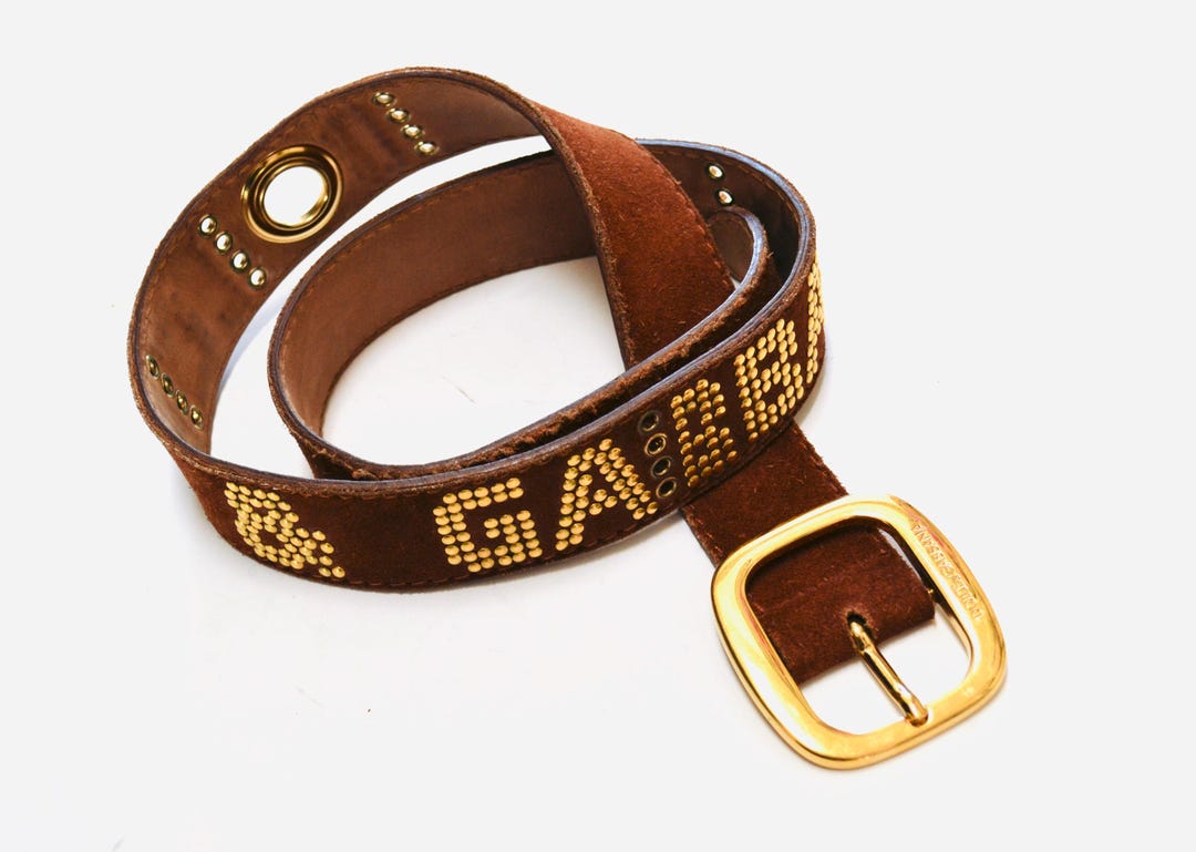 Dolce & Gabbana Brown Leather Gold Crystal Buckle Belt