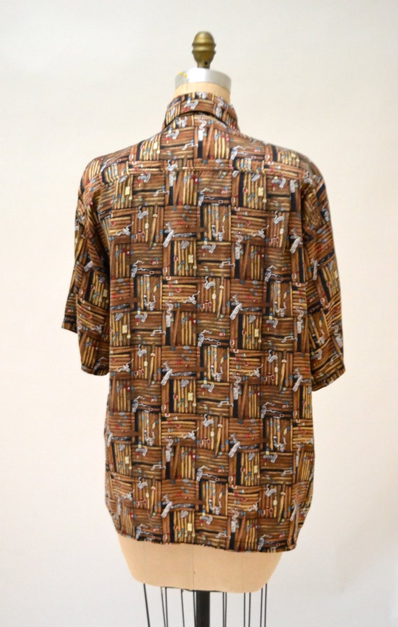 90s Vintage Nicole Miller Mens Silk Shirt Cigars … - image 3