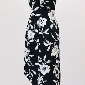 Vintage 00s Y2K Bias Cut Silk Dress Cache Black White Floral Print Beaded one Shoulder Dress XS Small 90s 00s Y2k Silk Tank Black Dress image 6