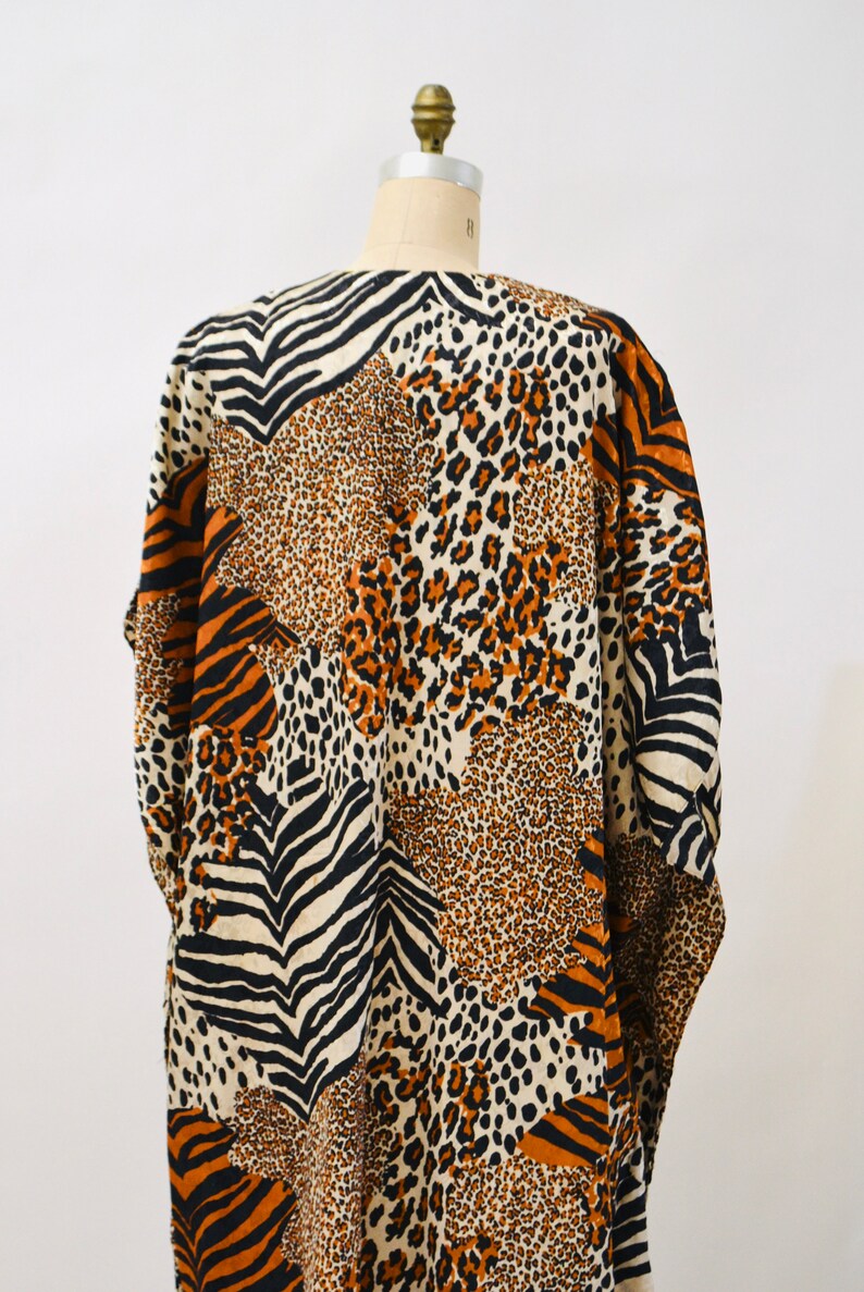 80s 90s Vintage Animal Print Dress Caftan Kaftan Beach Cover Up Large XL PLUS SIZE // Vintage Leopard Print Caftan Kaftan Dress Large xl image 8