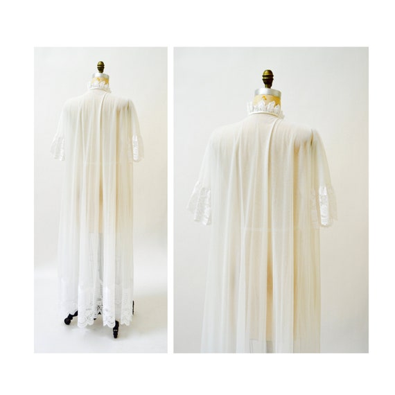 Vintage Peignoir Robe Medium Lace White Ivory Wed… - image 3