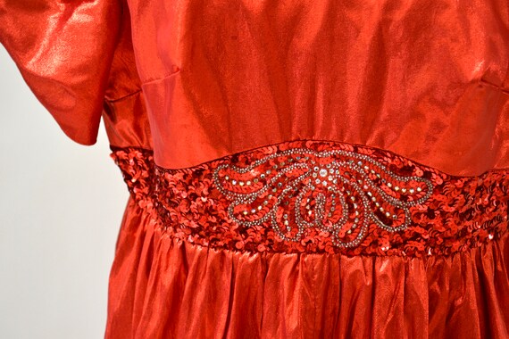 Metallic 80s Prom Dress Size Large XL Red Orange … - image 3