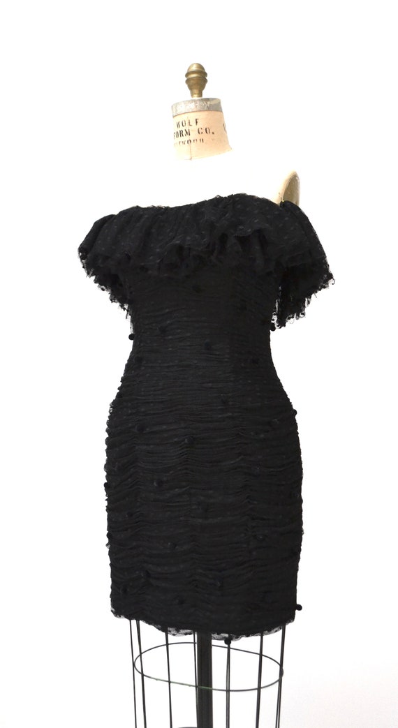 Vintage 80s 90s Black Party Dress off the shoulde… - image 2