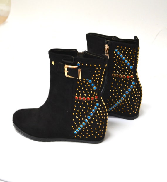2000s Y2K Black Leather Studded Boots by Love Mosc