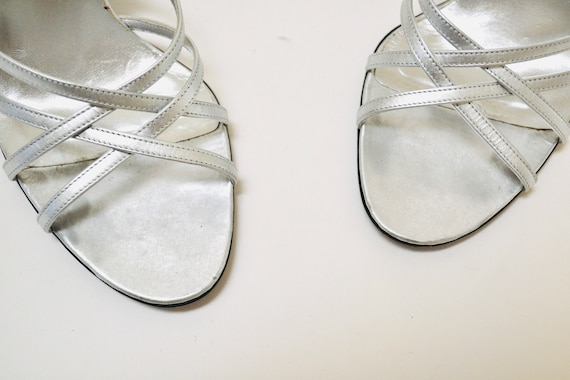 Vintage 90s 00s Strappy Silver High Heels Size 7 … - image 4