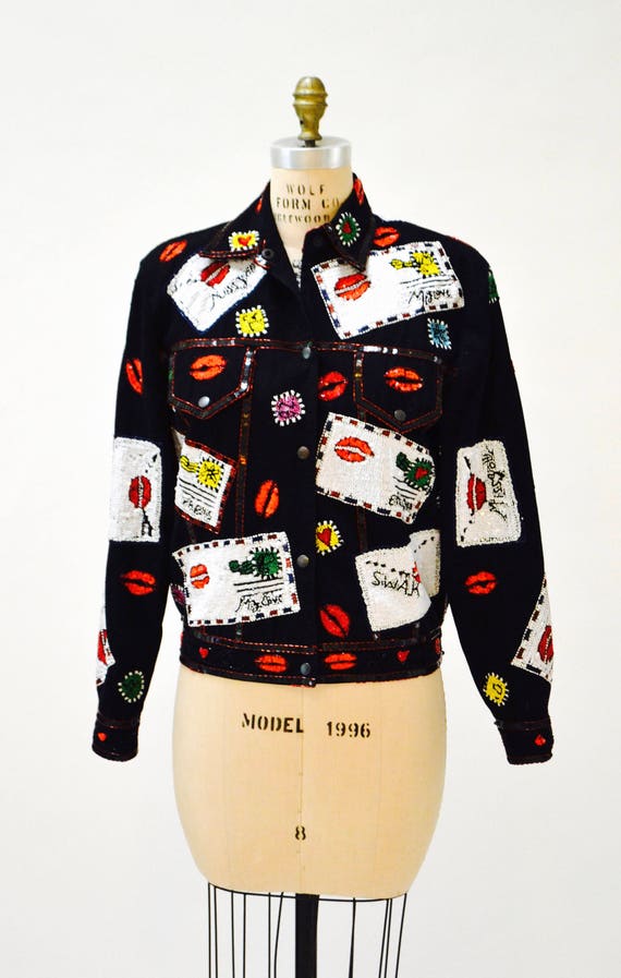 Vintage Sequin Jacket Size Medium Large in Red an… - image 5