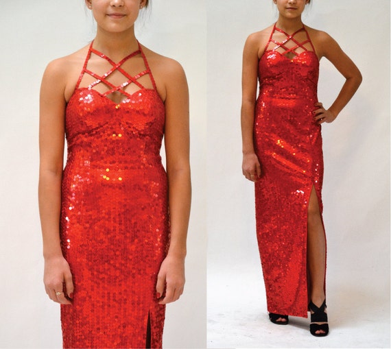 90s Vintage Red Sequin Dress Small// Vintage Red … - image 2
